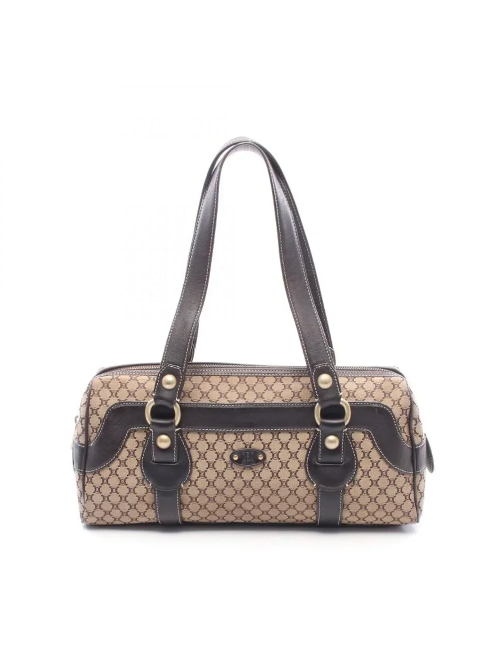 Celine Shoulder Bag Macadam Mini Beige Brown Canvas Leather